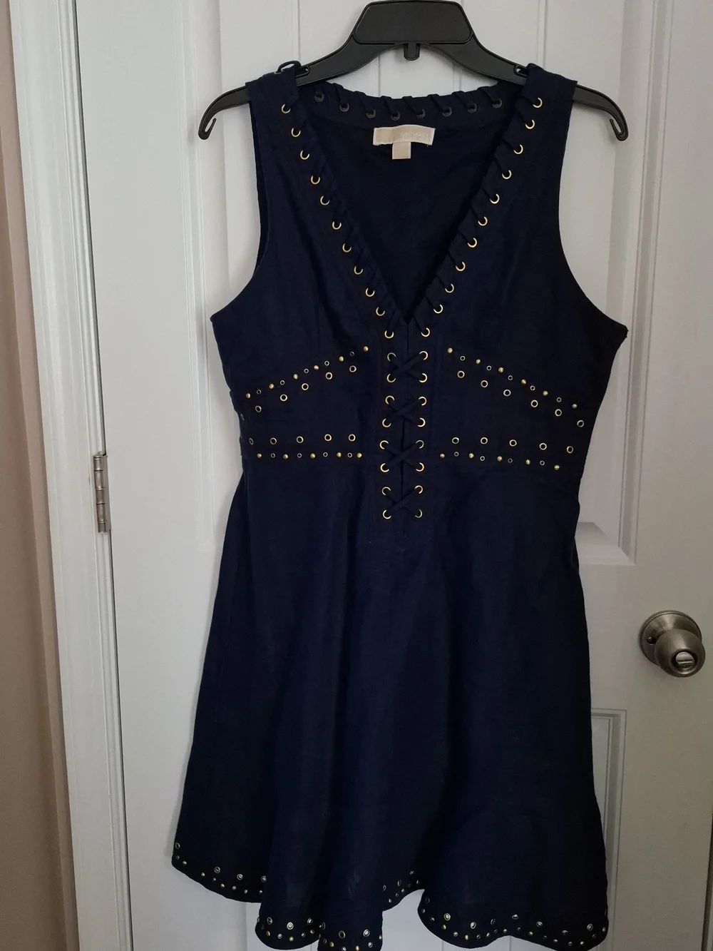 Michael Kors Navy Eyelet Lace-Up A-Line Dress